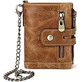 Alkenred Vintage Small Women's wallet RFID Blocking Chain ladies purse leather (brown)