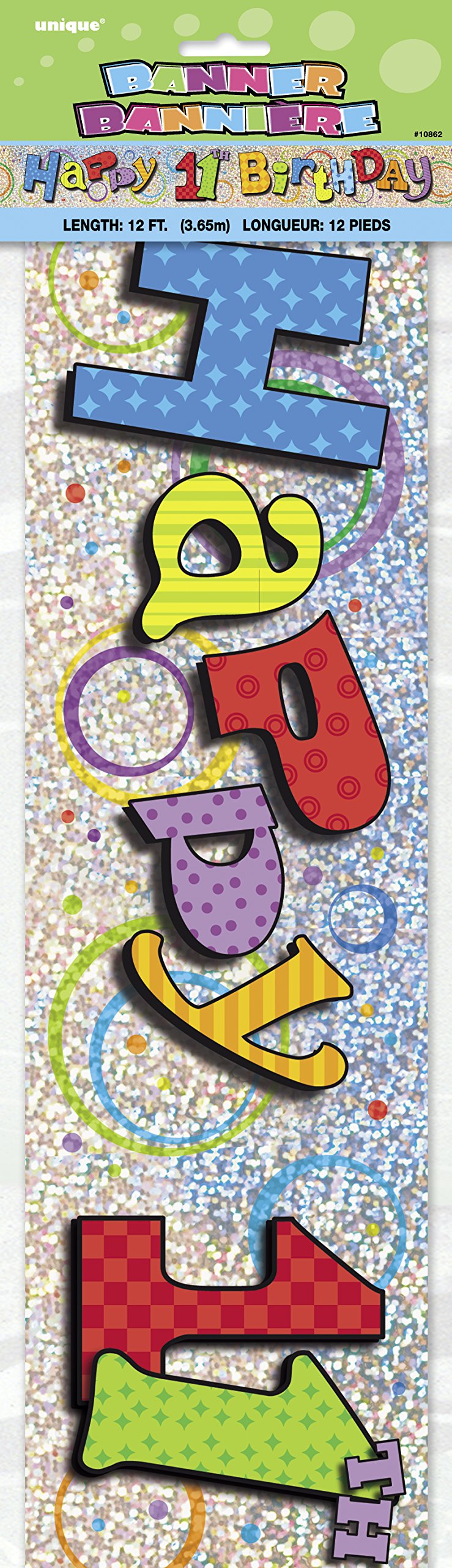 Unique Party 10862 - 12ft Prism Happy 11th Birthday Banner