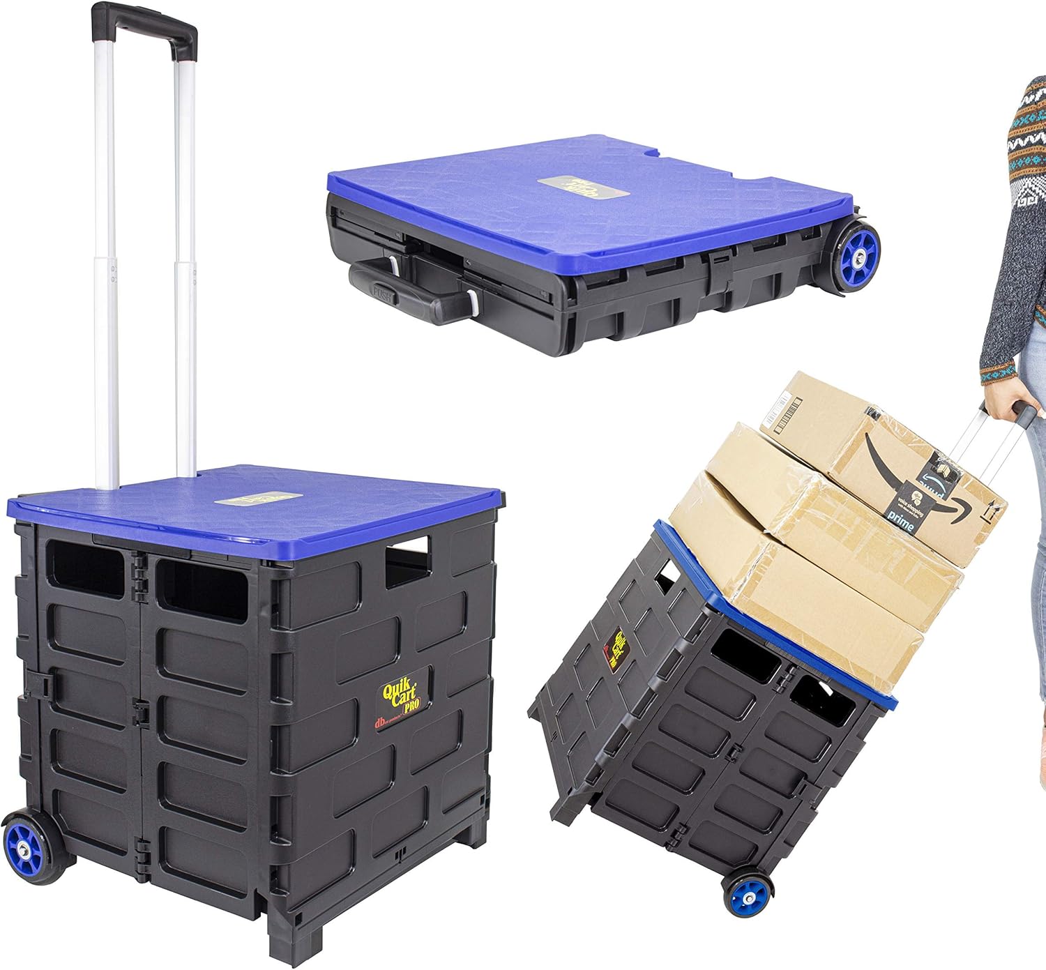 dbest products Quik Cart Pro Wheeled Rolling Crate Teacher Utility with seat Heavy Duty Collapsible Basket with Handle, Blue: Home & Kitchen