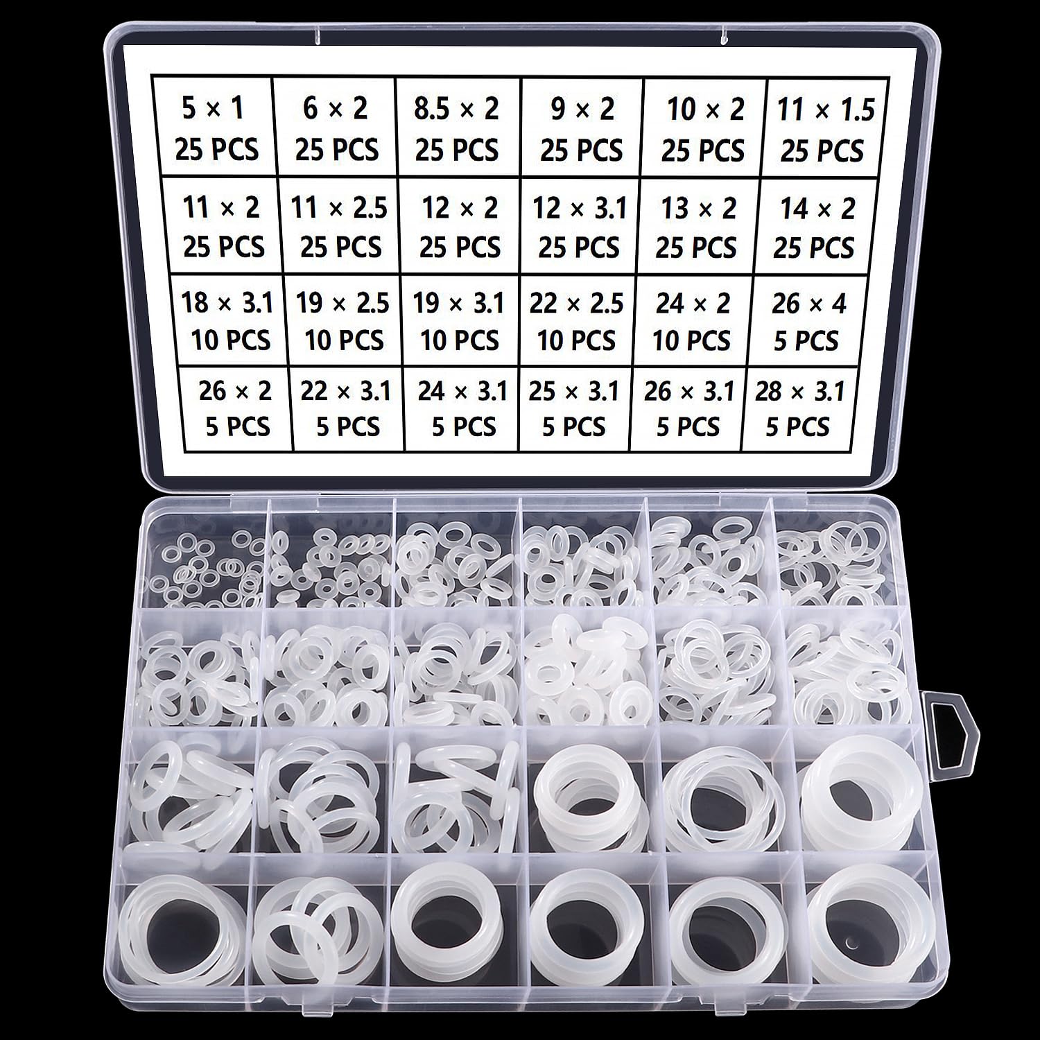 YIXISI 385 PCS 24 Sizes White O-Rings Assortment Kit, Silicone Metric O-Rings, for Tap Plumbing Washer Seal & Auto Quick Repair