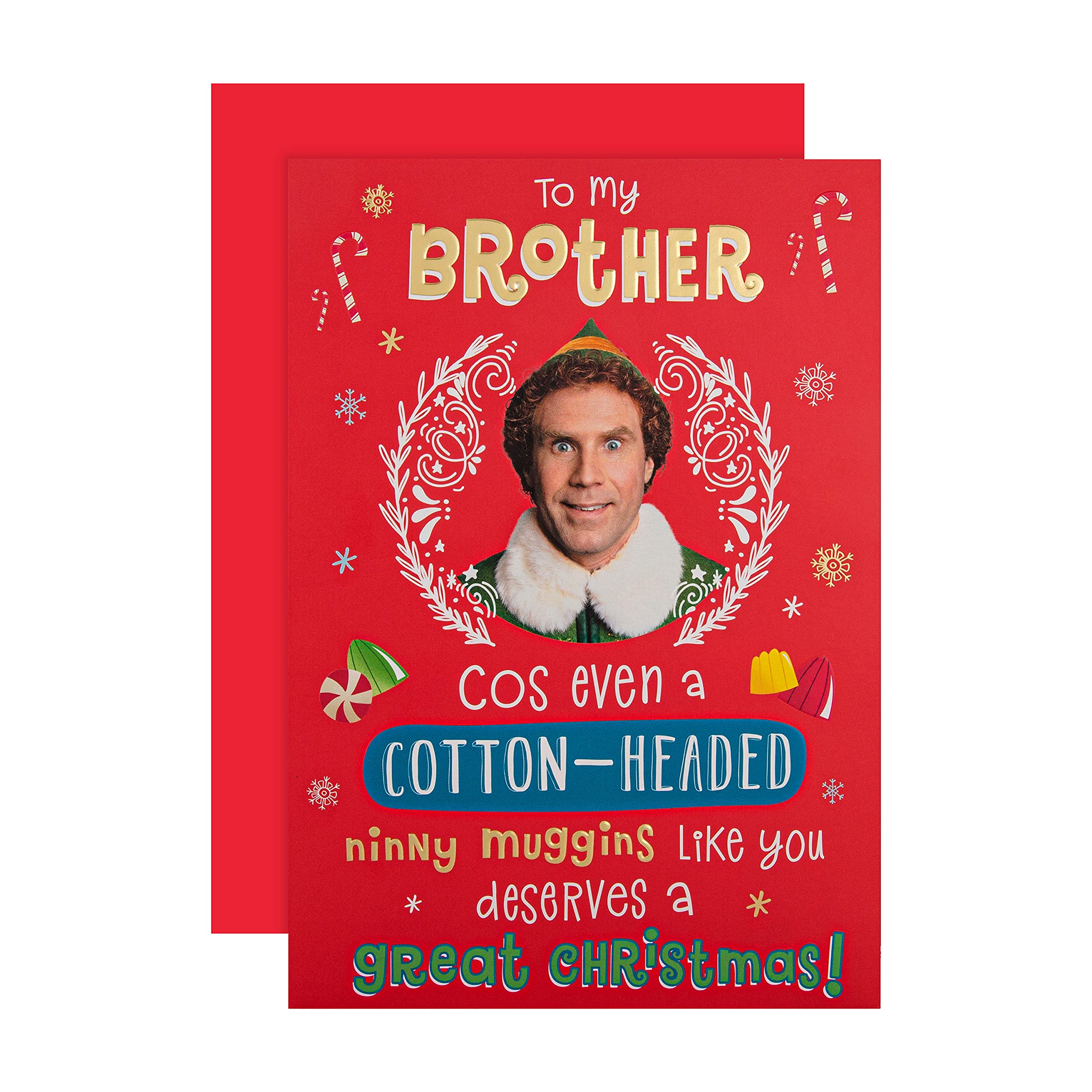 Hallmark Christmas Card for Brother - Funny Warner Bros Elf Design