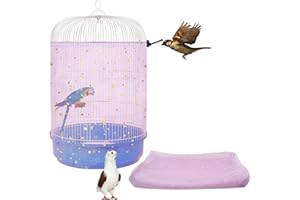 LYMOI Bird Cage Cover, 45-90'' Adjustable, Universal Nylon Mesh Net, Bird Cage Skirt Guard, Purple
