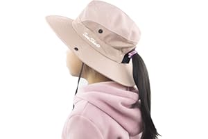 MURYOBAO Kids Girls Ponytail Sun Hat Wide Brim UV Protection Summer Bucket Cap