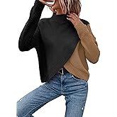 MARZXIN Womens 2025 Fall Casual Sweater Long Sleeve Turtleneck Color Block Pullover Knit Sweater