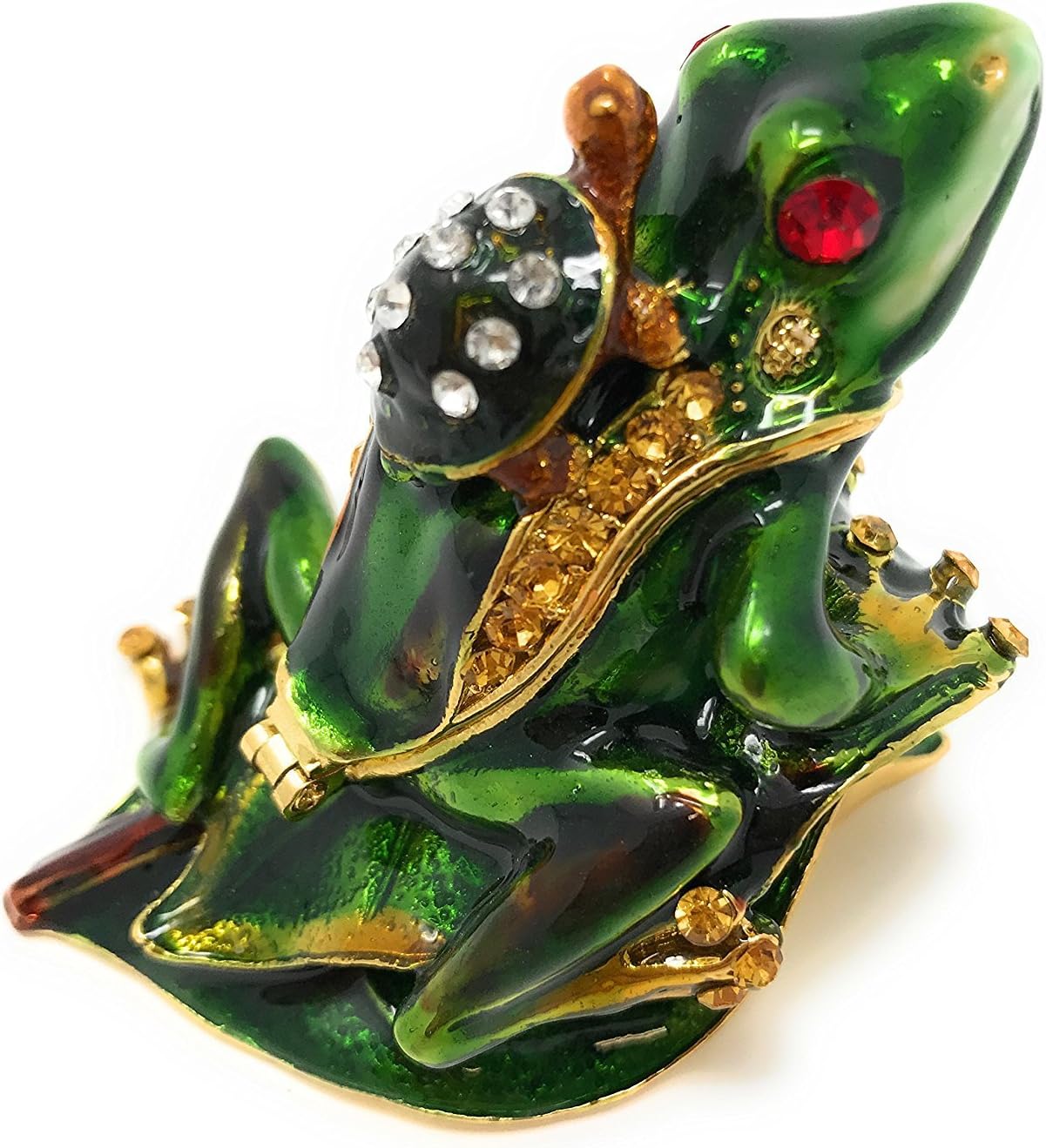 Welforth Frog and Turtle on Lily Pad Trinket Box with Crystals 2.5L