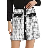 Allegra K Women's Tweed Plaid High Waist Button Decor Bodycon Elegant Office Mini Skirt