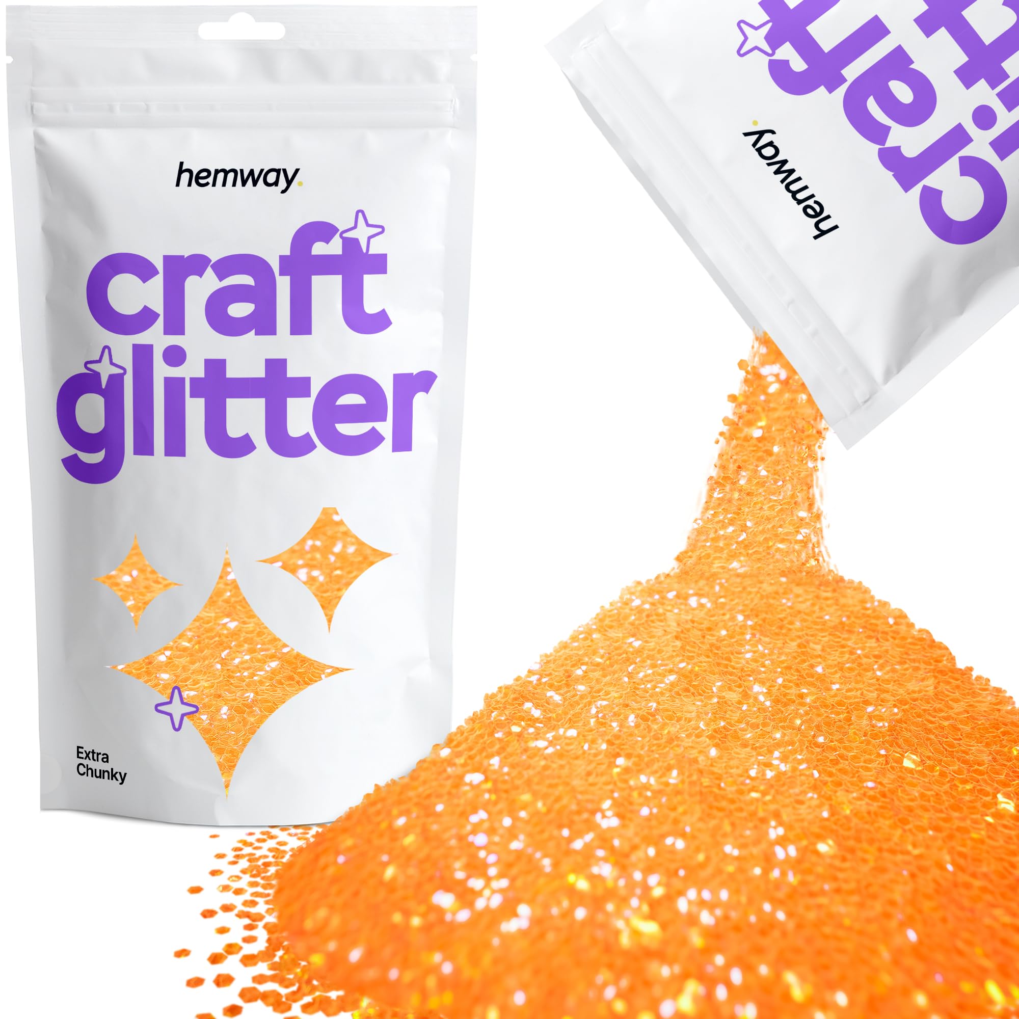 Hemway Craft Glitter Fluorescent UV Neon Orange 100g Extra Chunky Glitter for Crafts, Resin, Cosmetic, Nail, Face, Body, Festival, Tumblers, Art, Candle, Crafting