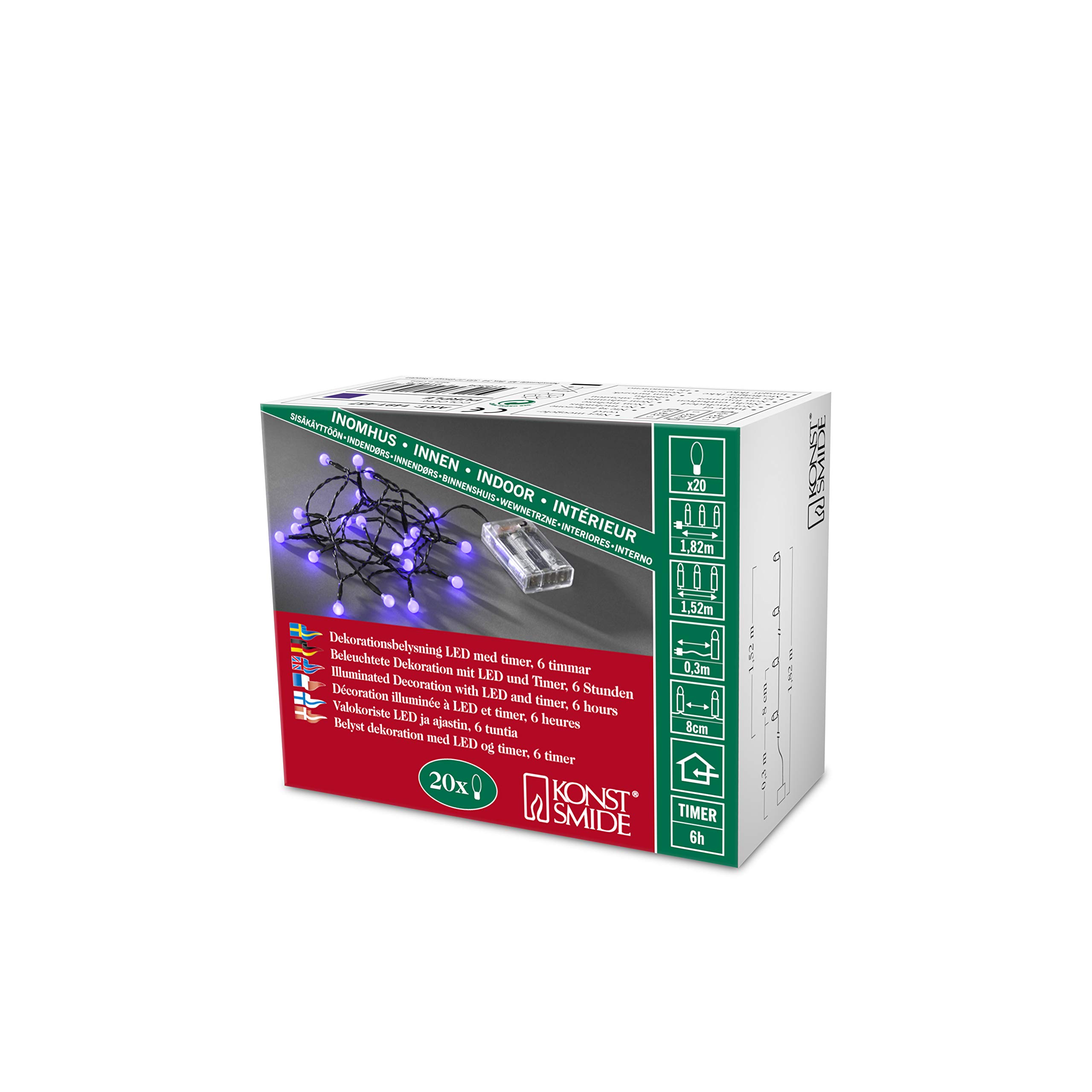 Konstsmide Christmas Lights LED Berry Set Round Diodes/Indoor Use (IP20) Battery Fairy Lights/Battery Operated: 3xAA 1.5V (excl.)/6h Timer/20 Purple Diodes/Black Cable String Lights