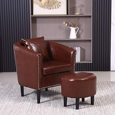 images Faux Leather Armchair With Ottoman indonesia