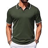 COOFANDY Mens Polo Shirts Short Sleeve Casual Knit Polo Shirt Vintage Golf T Shirts Old Money Tops