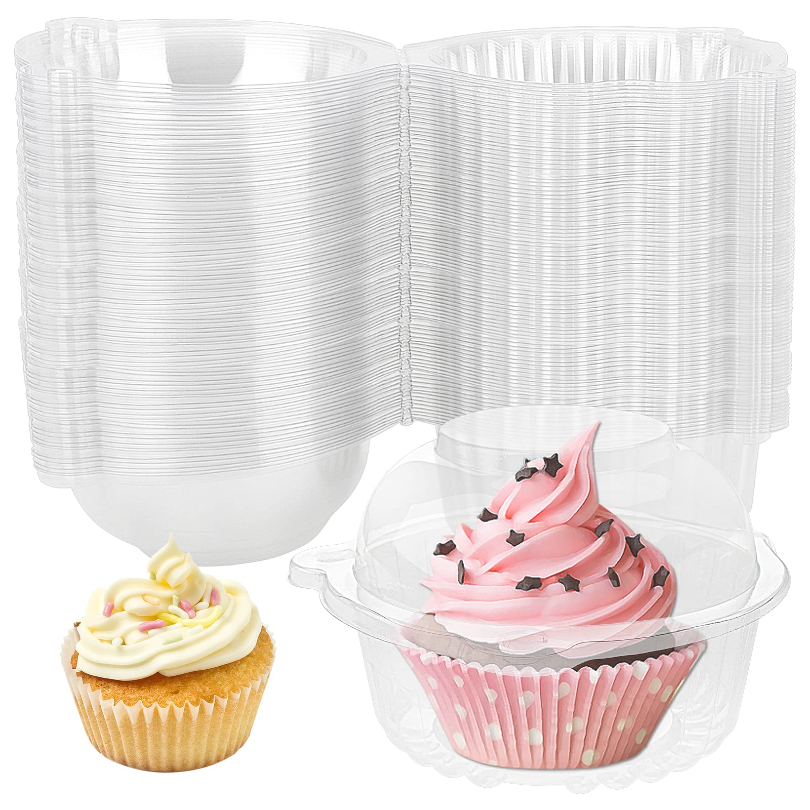 HAKZEON 250 Pack 4.5 Inch Individual Cupcake Boxes, 11.2 cm Clear Plastic Single Cupcake Boxes Storage Containers, Muffin Cupcake Slice Boxes for Cake Portions, Pastry, Salad, Cheese