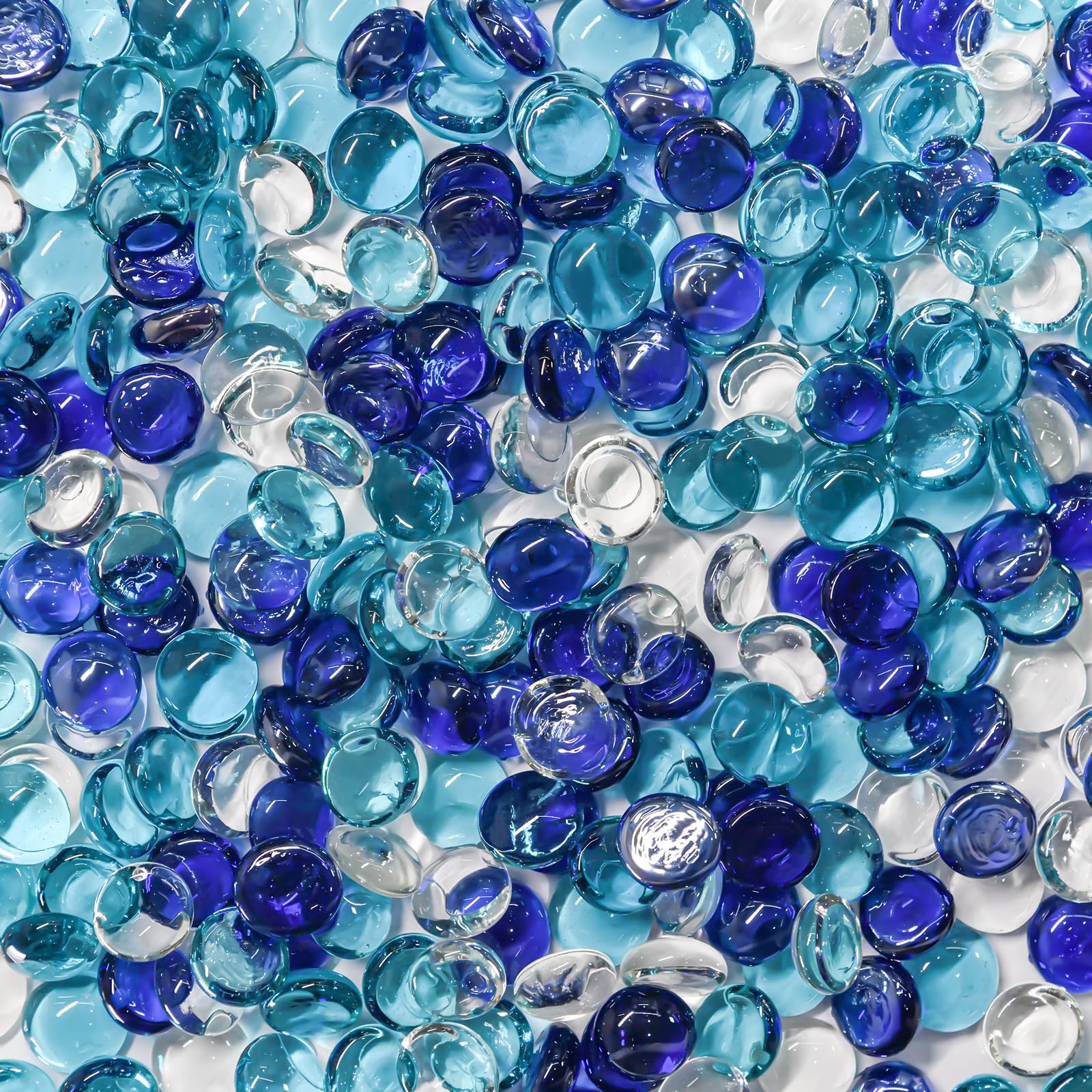 Hiziwimi 3.6kg(About 800Pcs) Decorative Glass Pebbles, Sky Blue Cobalt Blue Transparent, 17-20MM Decorative Stones, Glass Nuggets, Glass Beads for Vase, Planter, Aquariums, Crafts & Vase Decoration