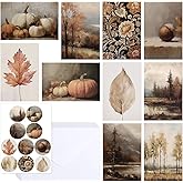 FYSUIMU 30 Packs Thanksgiving Greeting Cards Fall Vintage Scenes Card Watercolor Pumpkin Leaves Nature Landscape Rustic Blank Note Card with Envelopes and Stickers for Autumn Holiday Party, 4 x 6 Inch