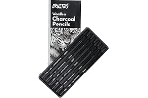 Brustro Woodless Charcoal Pencil Set of 6 (3 Soft, 2 Medium, 1 Hard)