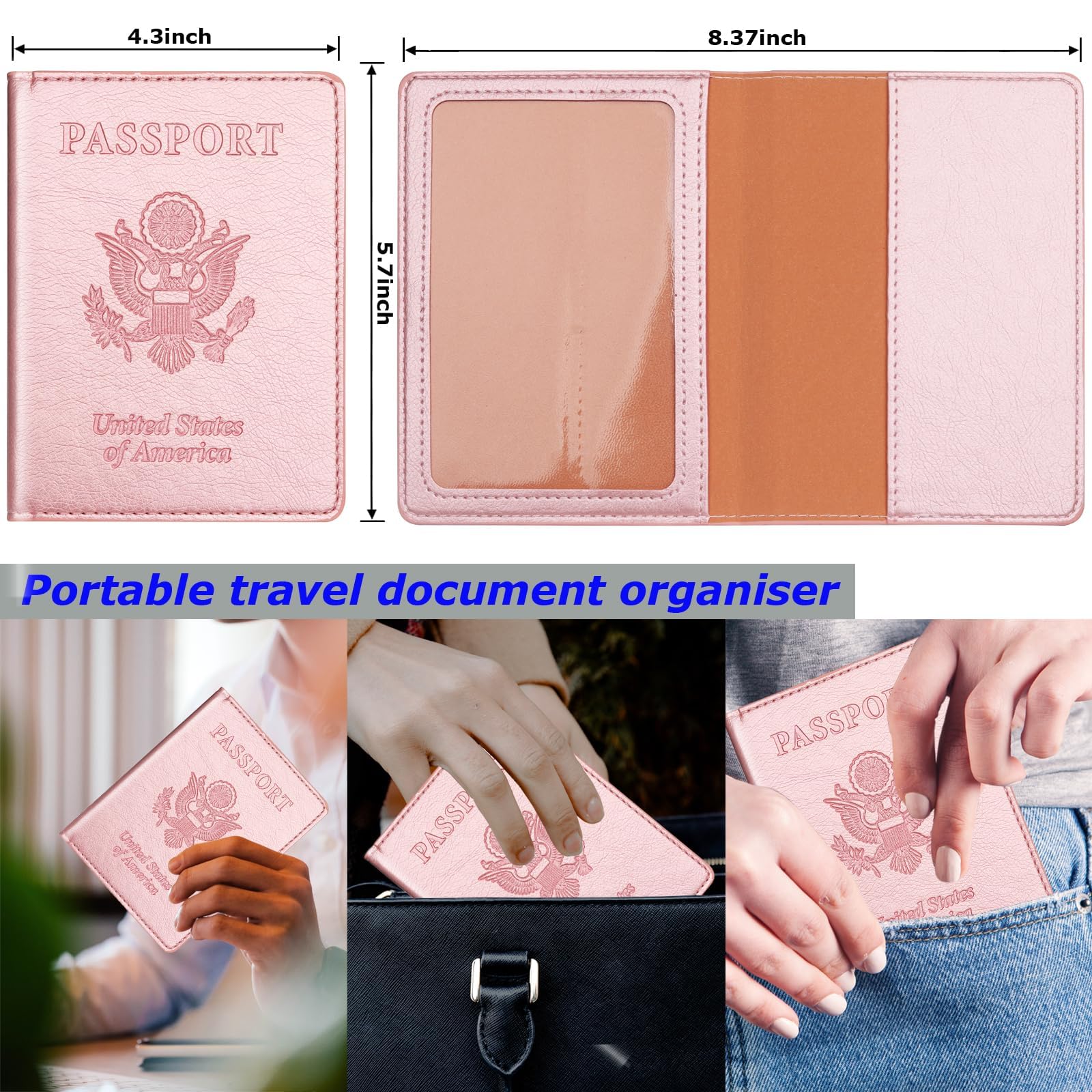 Rose Gold & Gray Passport Holder for Travel, Passport Wallet Cover Case for Family Women Men Cruise Essentials, Travel Must Haves Passports Book Protector