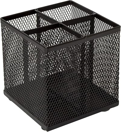 Osco Black Wiremesh Pen Pot 4 Compartment Desk Organiser
