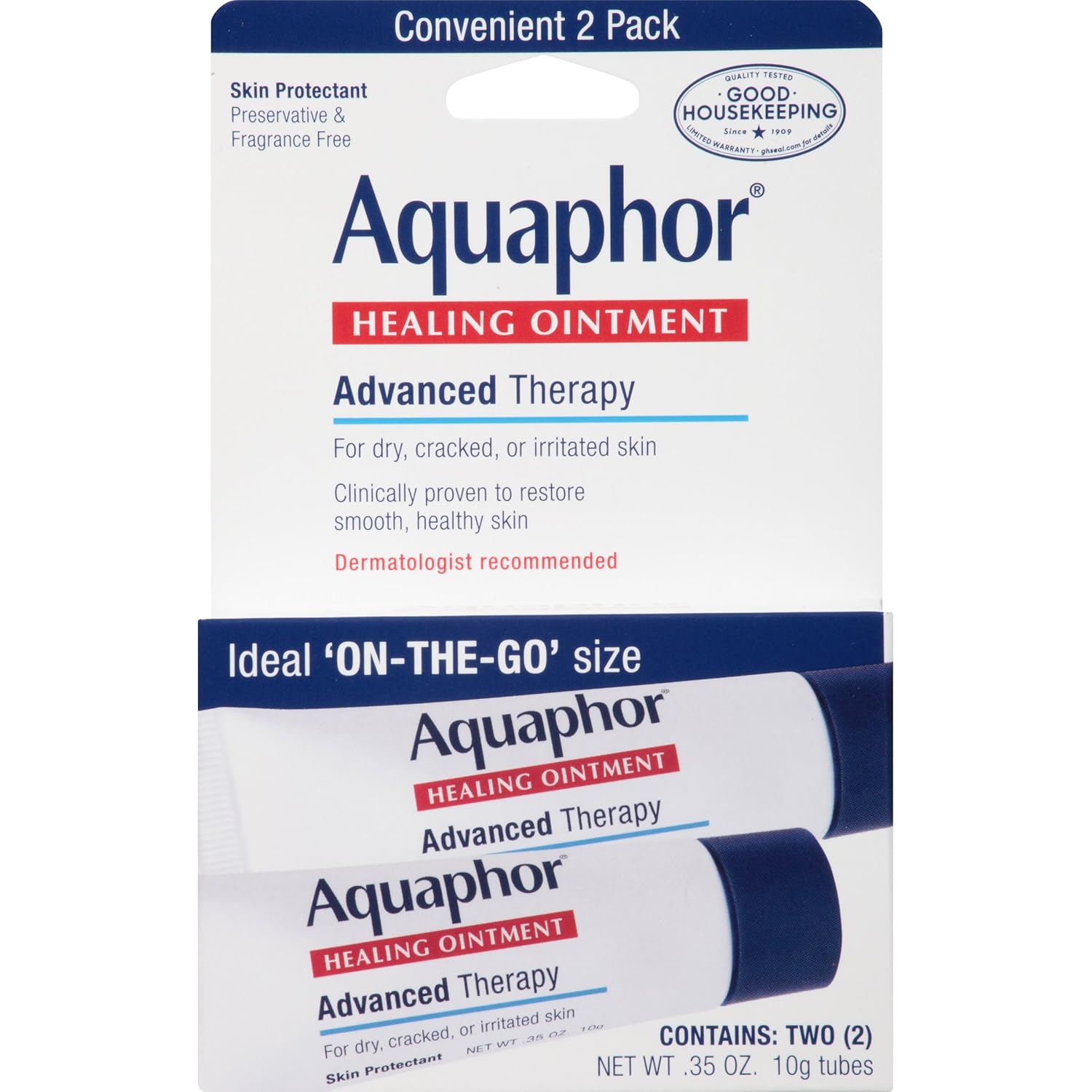 Aquaphor Healing Ointment To-go Pack - Moisturizer for Dry Chapped Skin - Two .35 oz. Tubes