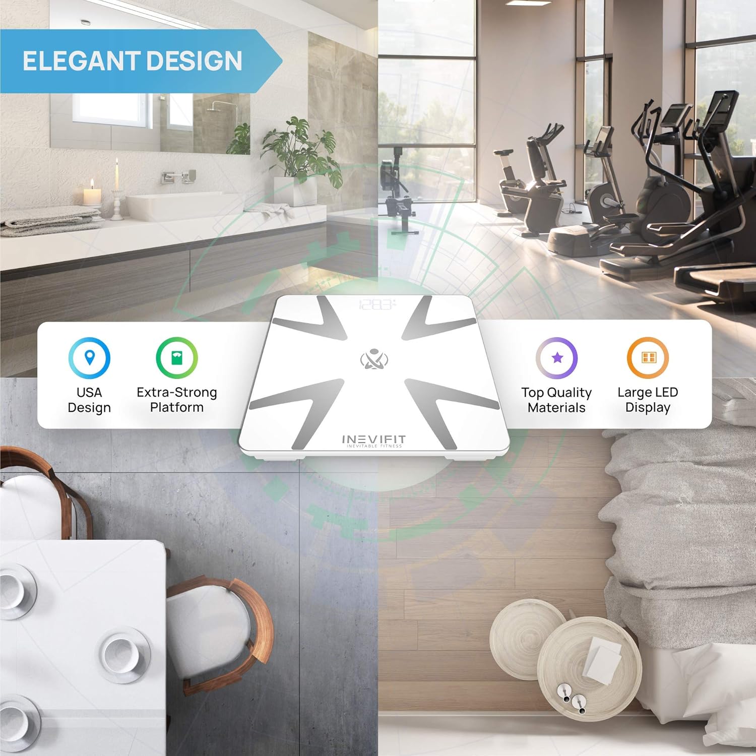 INEVIFIT Smart Body Fat Scale, Highly Accurate Bluetooth Digital Bathroom Body Composition Analyzer, Measures Weight, Body Fat, Water, Muscle, BMI, Visceral Fat & Bone Mass for Unlimited Users: Health & Personal Care