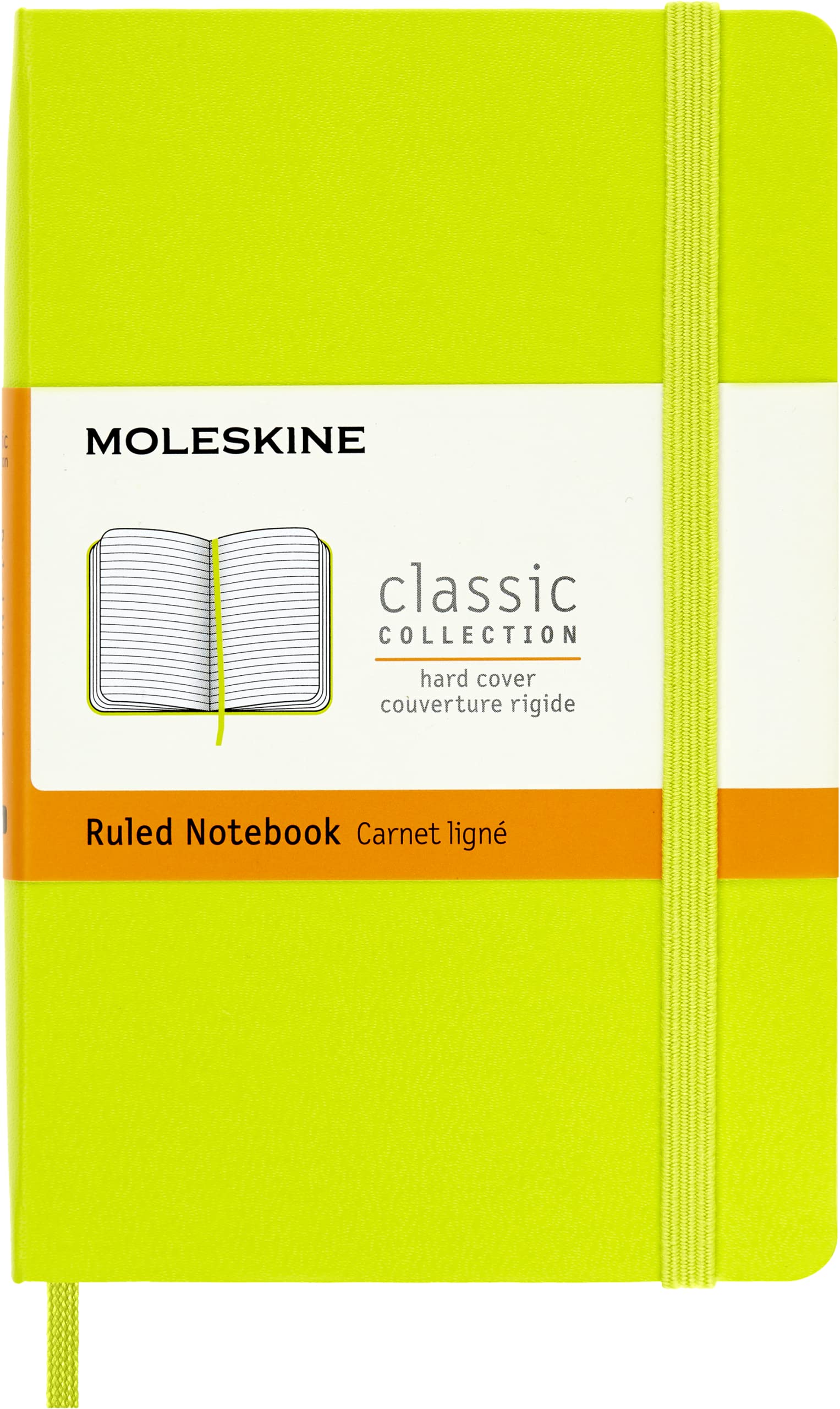 Moleskine Classic Notebook, Notebook With Ruled Pages, Hard Cover and Elastic Closure, Lemon Green, Pocket, 9 x 14 cm, 192 Pages