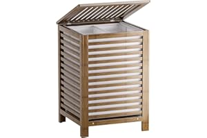 SMIBUY Double Laundry Hamper with Lid, 120L Bamboo Laundry Basket with Removable Liner Bag, 2-Section Clothes Divider Laundry Sorter for Laundry Room, Bathroom, Bedroom (Walnut)