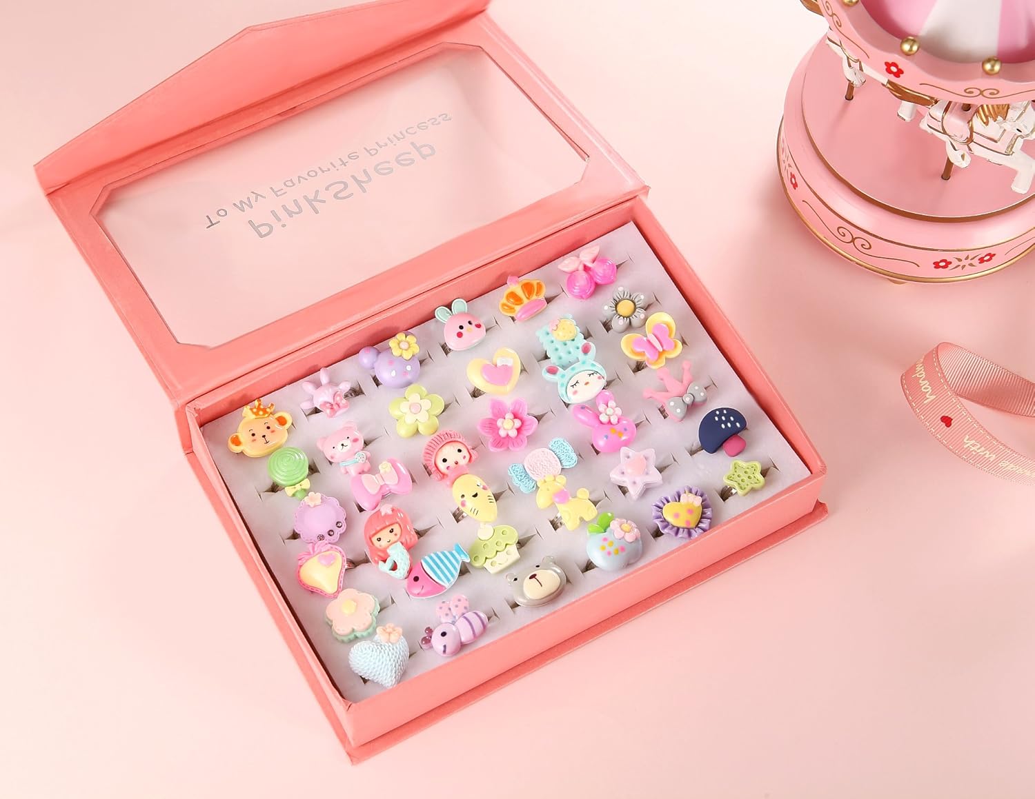 Powerking Girl Rings, Adjustable Jewelry Rings Set and Play Dress Up