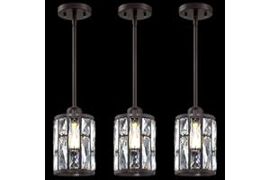 RAINLIGHTING 3 Pack 1 Light Hanging Kitchen Island Modern Concise 5.3" Crystal Pendant Light Fixture,Crystal Metal Chandelier Shade Oil Rubbed Bronze Finish for Bar,Dining Room,Living Room Over Sink