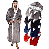 Ross Michaels Mens Luxury Robe Hooded Big and Tall - Long Plush Fleece Bath Robe with Hood and Pockets- Gift Men and Teens