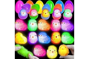 BESTREGERD 12 Pack Easter Eggs Fillers LED Chick Puffer Balls, Easter Basket Stuffers Light Up Stress Relief Fidget Toys Squeeze Ball Easter Egg Hunt for Kids Boys Girls Toddler Teens Easter Party Favor