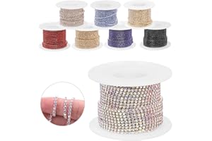 Glarks 1 Roll 2mm x 10 Yards Rhinestone Chain, AB Color Premium Crystal Rhinestone Close Chain Trim Beaded Claw Cup Chain Rol