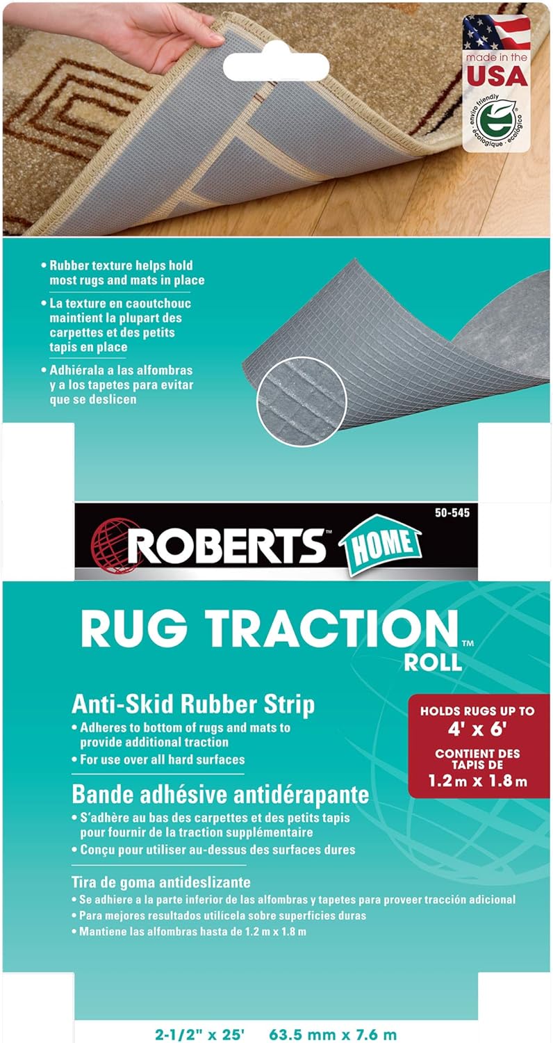 ROBERTS 50-545 2-1/2 Inch by 25 Foot Roll of Rug Traction Indoor Anti-Slip Rug Strip Rubber Tape - Carpet Underlayments - 