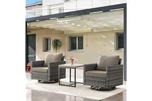 Artfurniz Outdoor Swivel Rocker Patio Chairs - 3 Piece Wicker Patio Glider Chair with Side Table, Proch Swivel Outdoor Rocking Bistro Set for Balcony Deck Poolside - Grey Wicker Grey Cushion