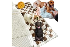 TTEDMO Funnyfuzzy Cream-Coloured Large Plaid Square Pet Mat Bed Couch Cover,Funny Fuzzy Pet Couch,Funny Fuzzy Couch Cover,Funny Fuzzy Dog Sofa Couch (Brown,27.6x82.7 in)