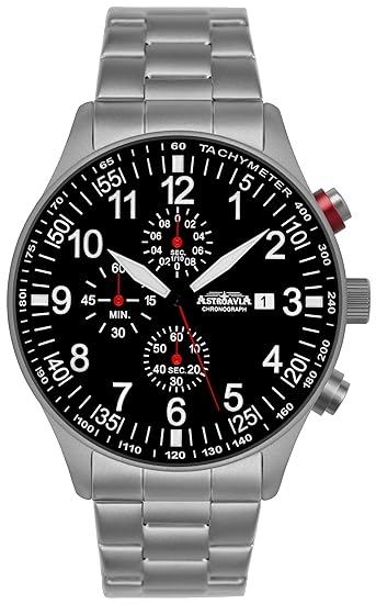 Astroavia Herren-Armbanduhr Chronograph Quarz mit Edelstahl Armband N57S