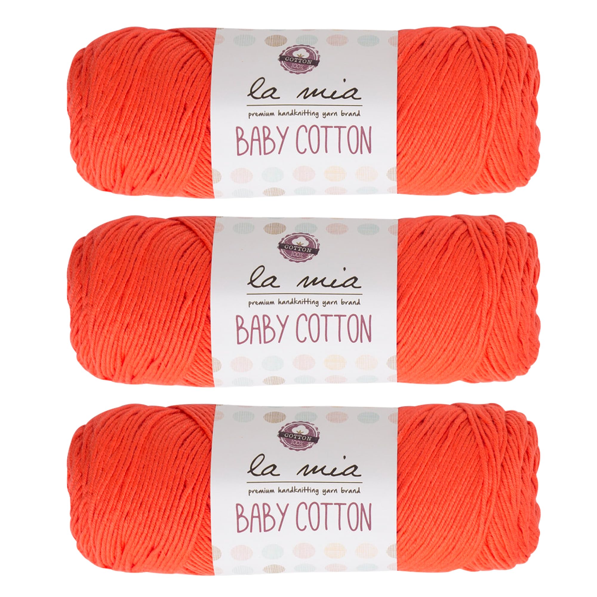 3 Skein La Mia Baby 50% Cotton Total 10.5 Oz Each 3.5 oz (100 g) / 218yd (200m), Medium, Worsted, Super Soft Yarn, Best For Baby and Amigurumi, Pink - L038