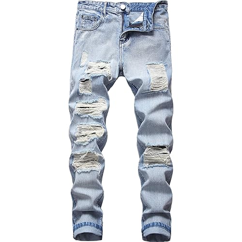 FREDD MARSHALL Men's Skinny Slim Fit Ripped Distressed Stretch Jeans Pants