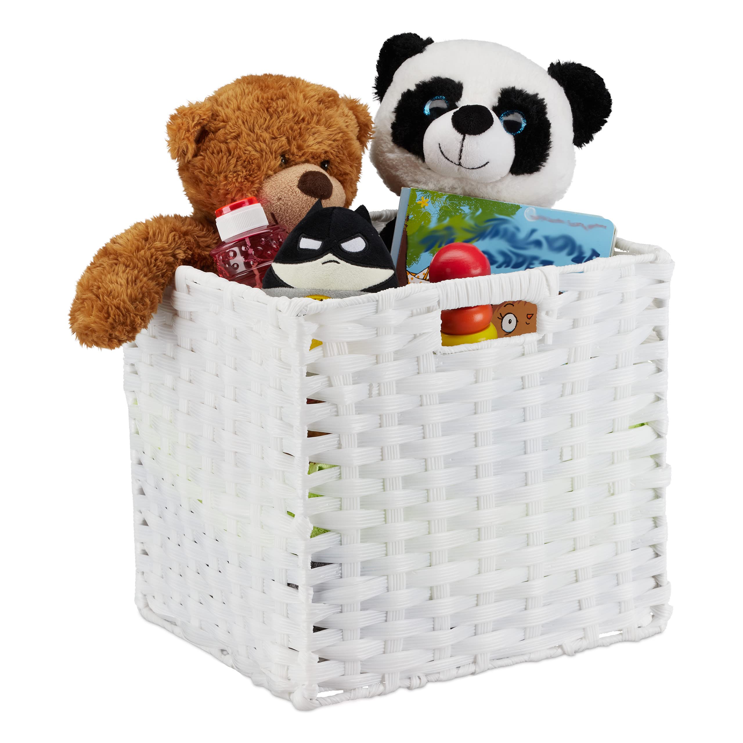 Relaxdays Folding Storage Basket, Square PP Bathroom Organiser Box, Wicker-Look Shelf Bin, 31x32x30 cm, White