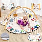 Beavtaens Baby Play Gym, Thickened and Non Slip Activity Mat, 5 Developmental Zones Tummy Time Mat with 5 Detachable Sensory Toys for Motor Skills, Baby Essentials Shower Gift Box(Bear)