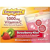 Emergen-C 1000mg Vitamin C Immune Support Powder Strawberry Kiwi 30CT includes Zinc, Manganese, 7 B Vitamins and Electrolytes for Back to School Essentials