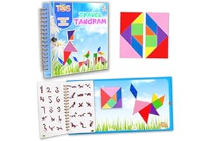 TOS Travel Tangram Puzzle with 2 Set Magnetic Plate and Bonus Traveling Bag-Montessori Shape Pattern Blocks Road Trip Magnetic Travel Games 240 Solution-Educational Tangram Puzzles for Kids & Adults