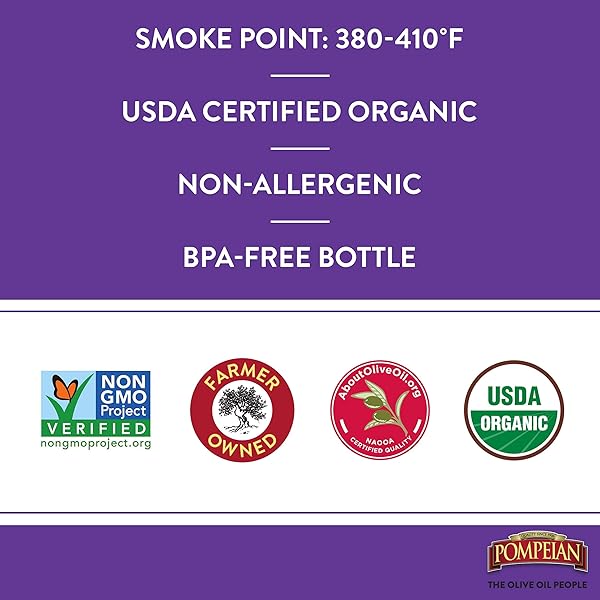 POMPEIAN USDA ORGANIC ROBUST EXTRA VIRGIN OLIVE OIL, CONTAINS POLYPHENOLS, FIRST COLD PRESSED, FULL-BODIED FLAVOR, PERFECT FOR SALAD DRESSINGS & MARINADES, 24 FL. OZ