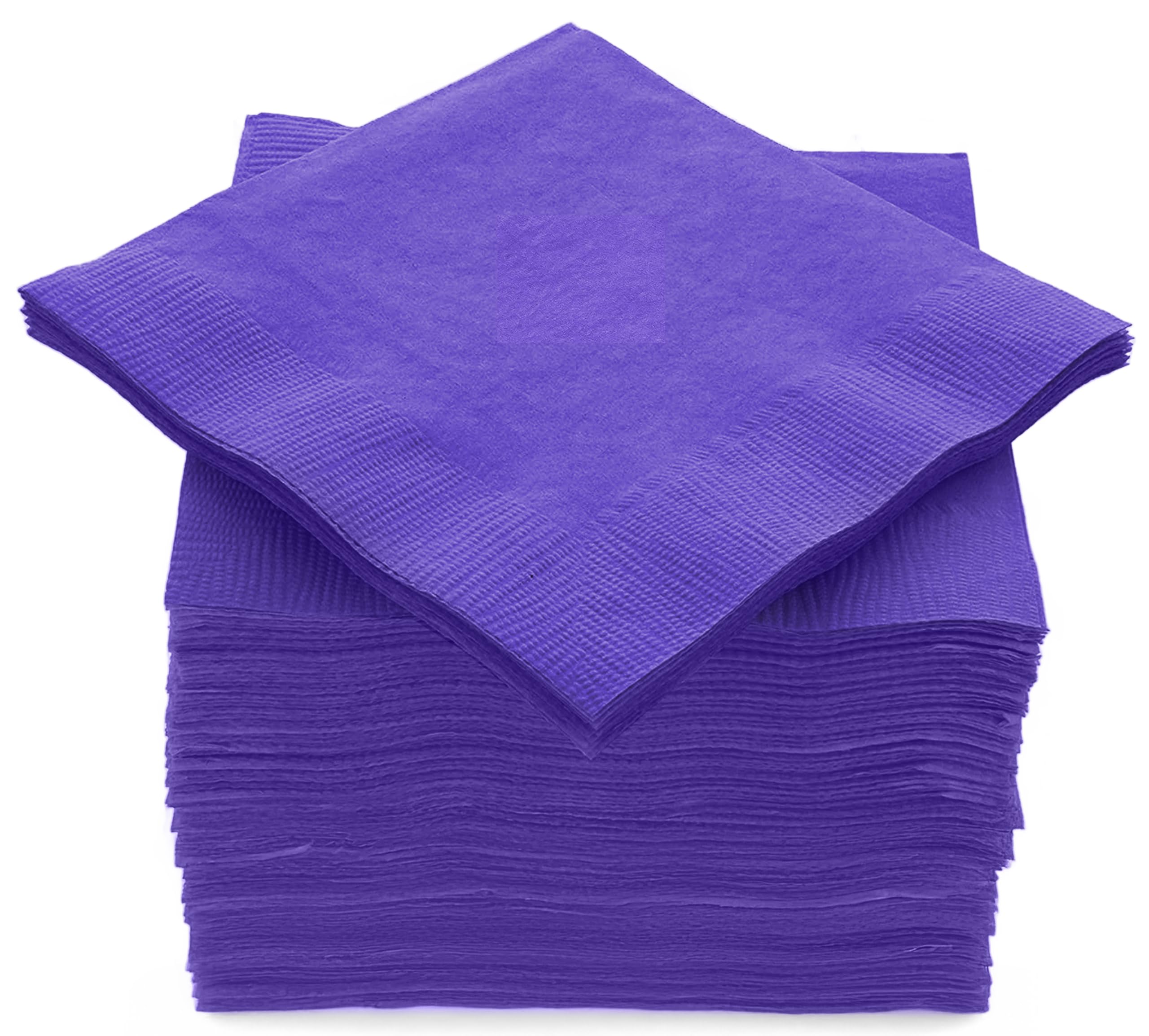 Photo 1 of 100 Pack Purple Beverage Napkins, Big Party Pack, 2 Ply, Ideal for Wedding, Party, Birthday, Dinner, Lunch, Cocktails. (5” x 5”) by Amcrate