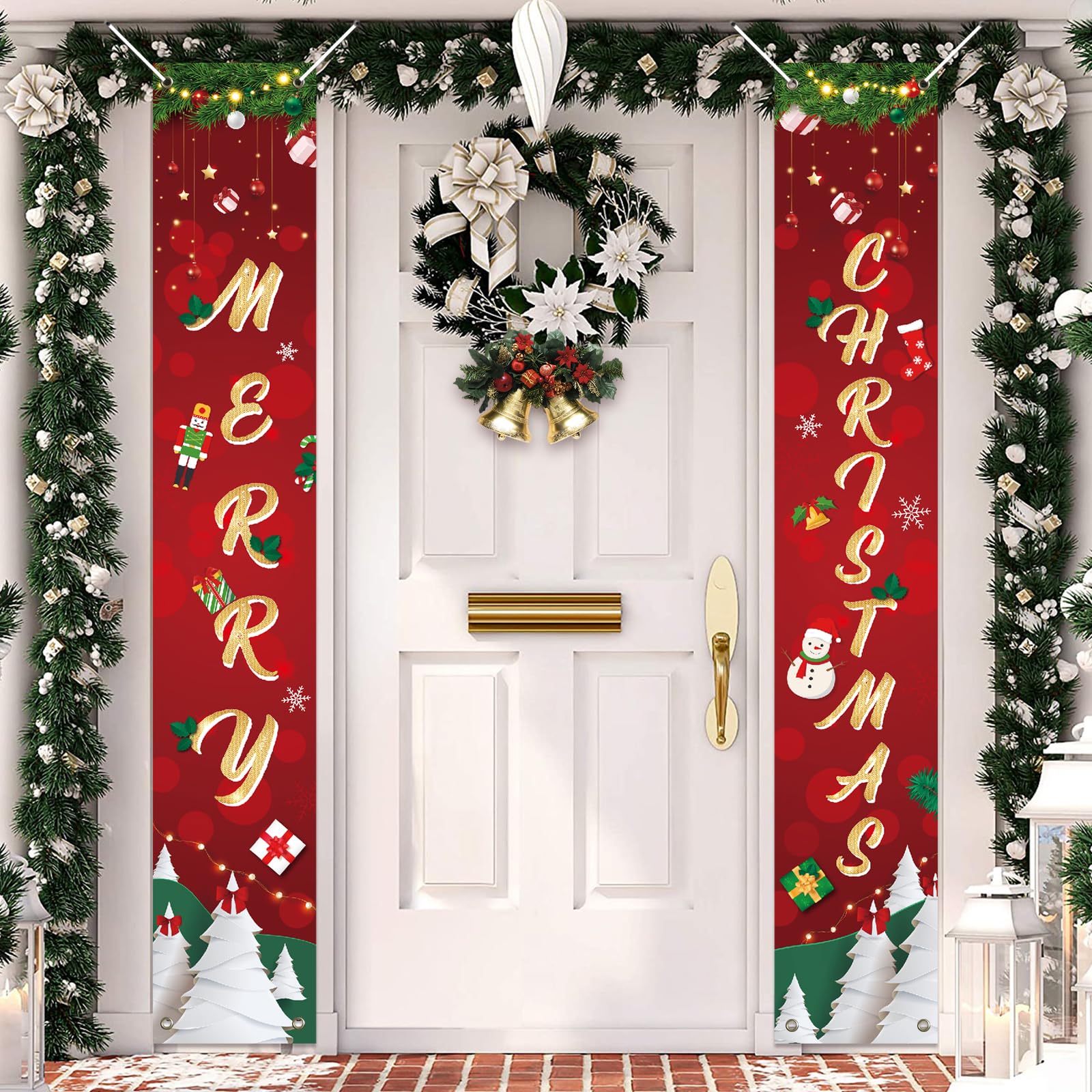 Koliphy Christmas Decorations, Merry Christmas Door Banner Decor for Indoor Outdoor, Xmas Party Decorations Banner, Thicker Fabric 70.8 x 11.8Inch