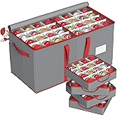 Winpull Christmas Ornament Storage Box with 8 Trays, Christmas Storage Container for 128-3'' Holiday Ornament Decorations, Large Xmas Organizer with Adjustable Dividers, Dual Zipper and Pocket (Grey)