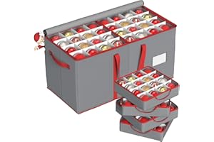 Winpull Christmas Ornament Storage Box with 8 Trays, Christmas Storage Container for 128-3'' Holiday Ornament Decorations, Large Xmas Organizer with Adjustable Dividers, Dual Zipper and Pocket (Grey)