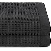 GILDEN TREE Waffle Towels for Bathroom Luxury 100% Cotton Bath Towels, Quick Dry Towel, Thin Super Absorbent Lint Free Shower Towels, Bath Towels Set of 2, Modern Style (Faded Black)