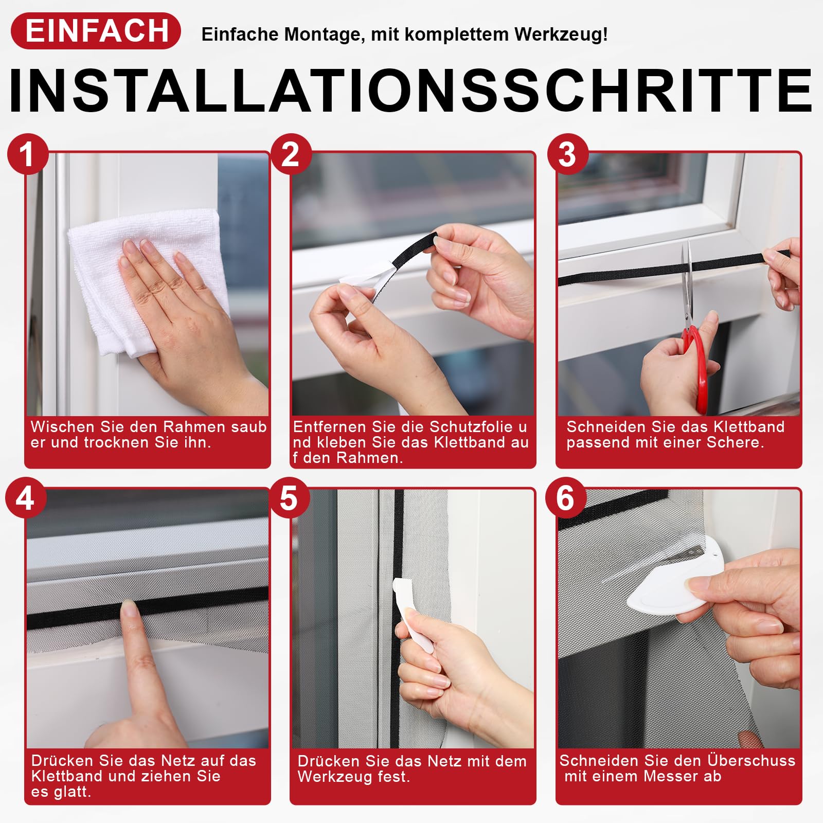 ZUIYIN Fliegengitter für Fenster 150 x 180cm Ohne Bohren Zuschneidbar Insektenschutz Fenster mit Starker Klettband Fliegennetz & Mückennetz für Fenster 7