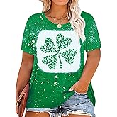 Plus Size St Patrick's Day Shirt for Women Funny Lucky Clover Graphic Short Sleeve Tee Tops