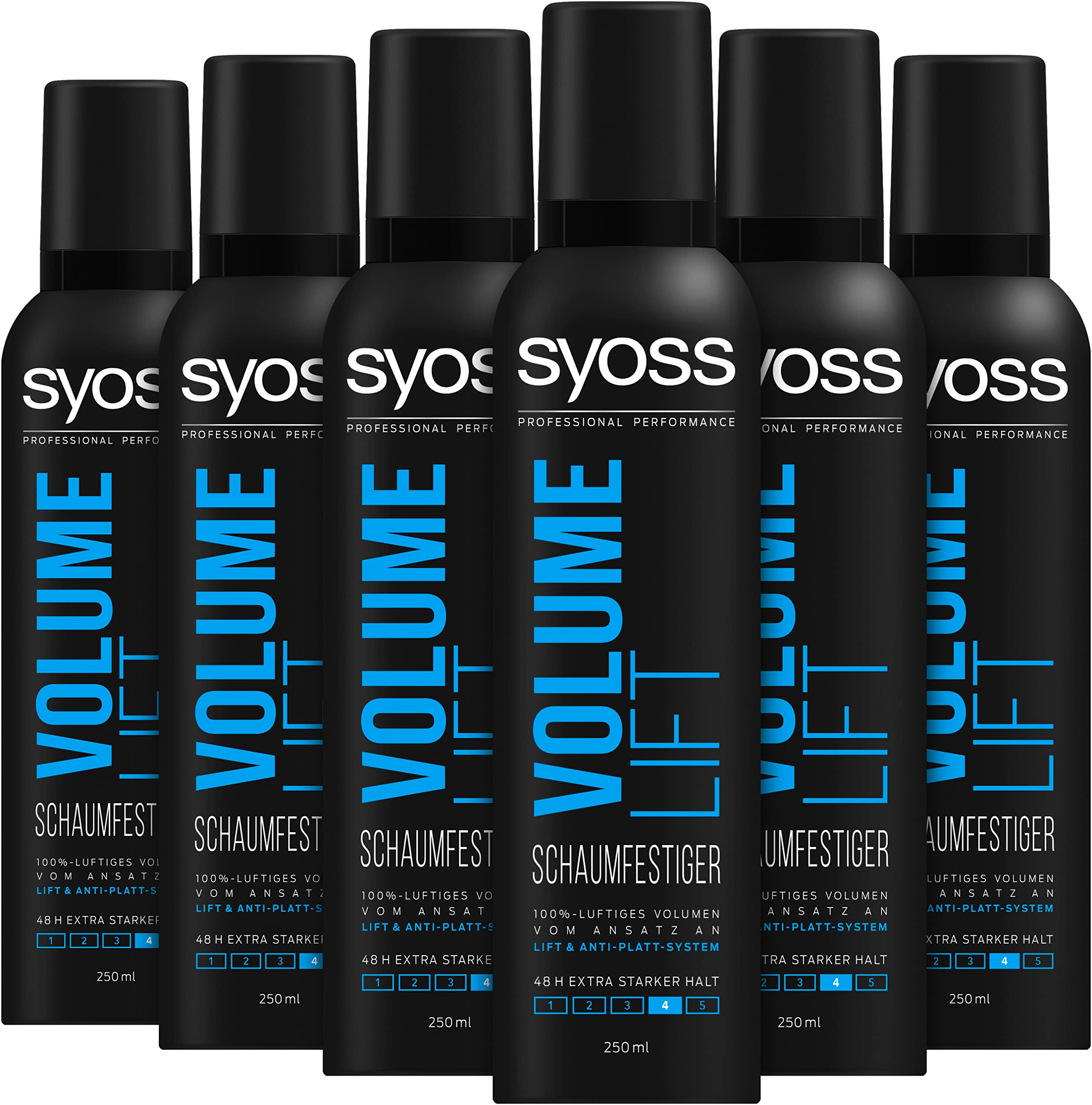 Syoss Volume Lift Holding Level 4 Extra Strong (6 x 250 ml), Hair Mousse for Salon Beautiful Hair, Gives 48 Hours Extra Strong Hold and Smoothness