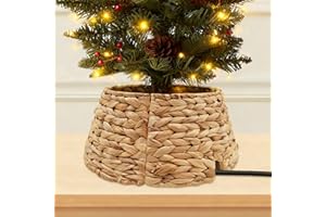 Mini Christmas Tree Collar, Woven Hyacinth Table Top Tree Skirt for 2-4 ft Small Trees, Rustic Farmhouse Boho Decor Xmas Tree