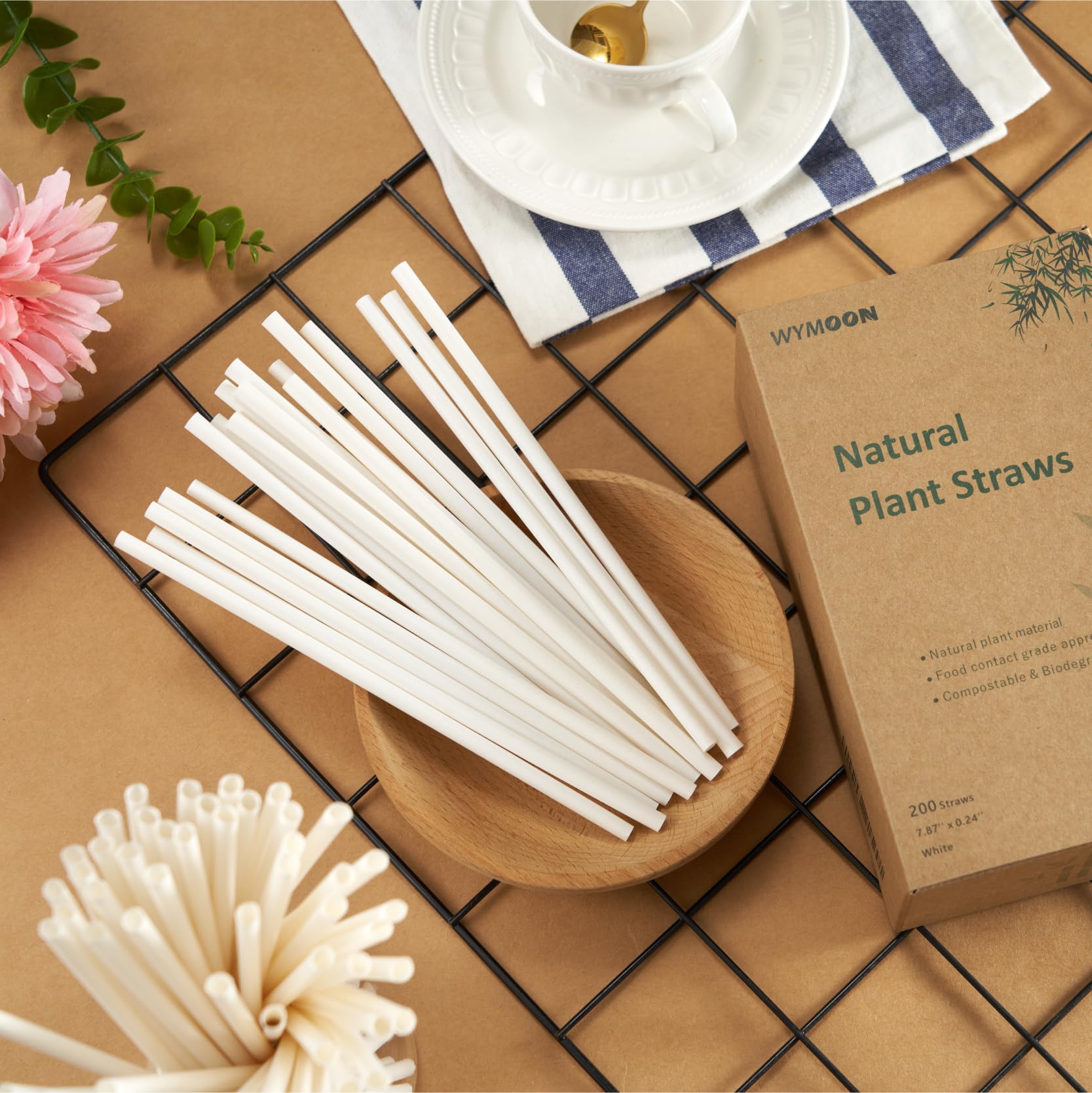 Biodegradable Straws made of Natural Plant | 200 PCS 7.8'' Compostable Eco-Friendly Drinking Straws Disposable | Durable for Hot & Cold Drinks - Image 3